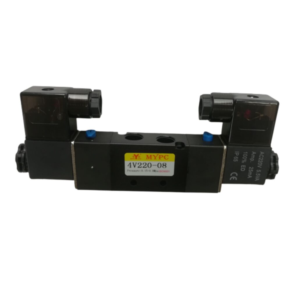 2-position 5-way double solenoid valve to the double-action air cylinder