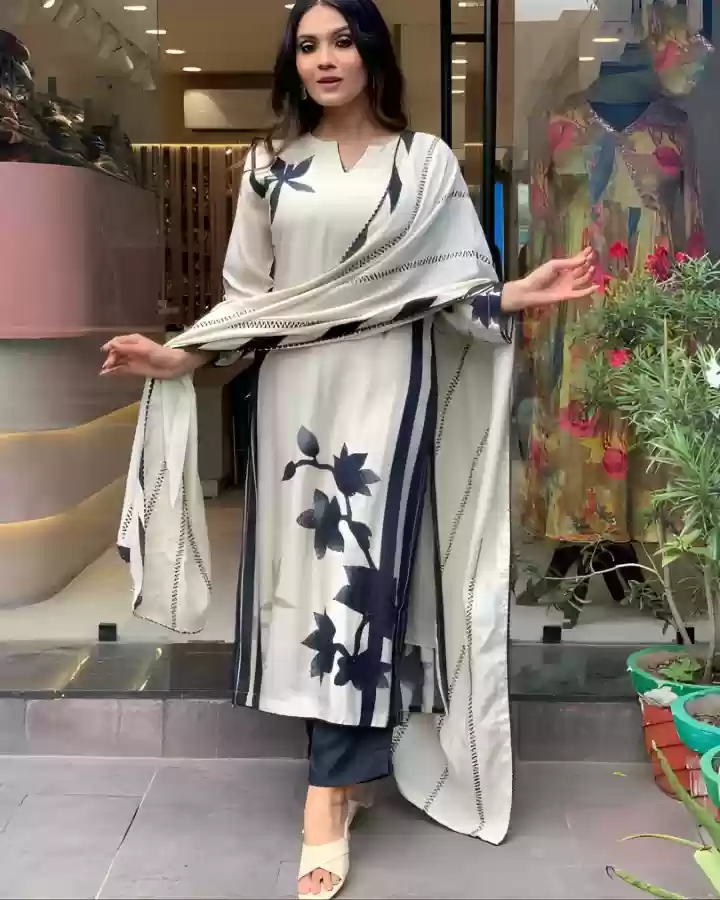 Embroidered Kurta, Trouser-Pant & Dupatta Set