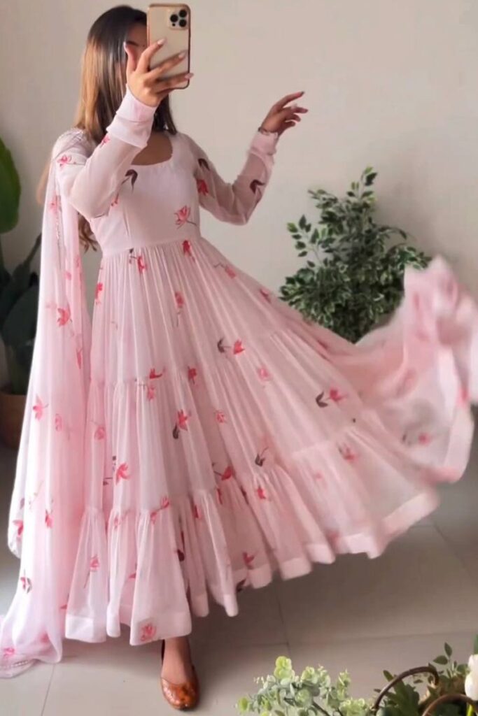 Printed Anarkali Kurta, Bottom & Dupatta Set