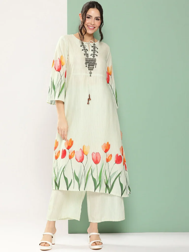 Women Cotton Blend Kurta Palazzo Set