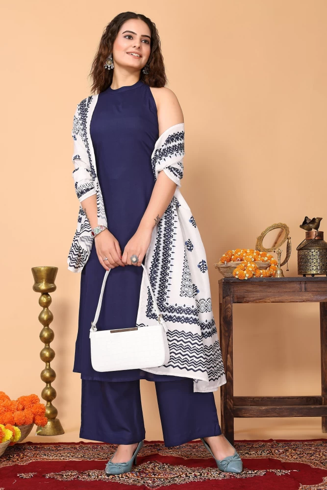 Women Viscose Rayon Kurta Palazzo Dupatta Set