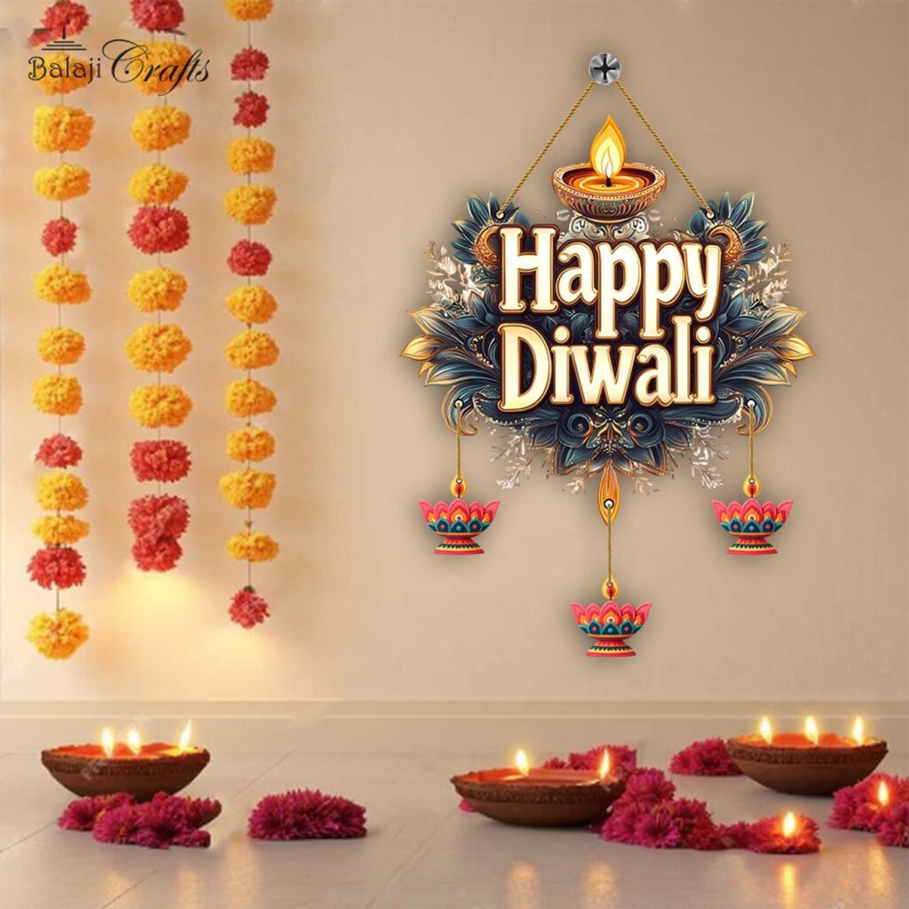 Happy Diwali MDF Wood Wall Hanging Decoration with Diya