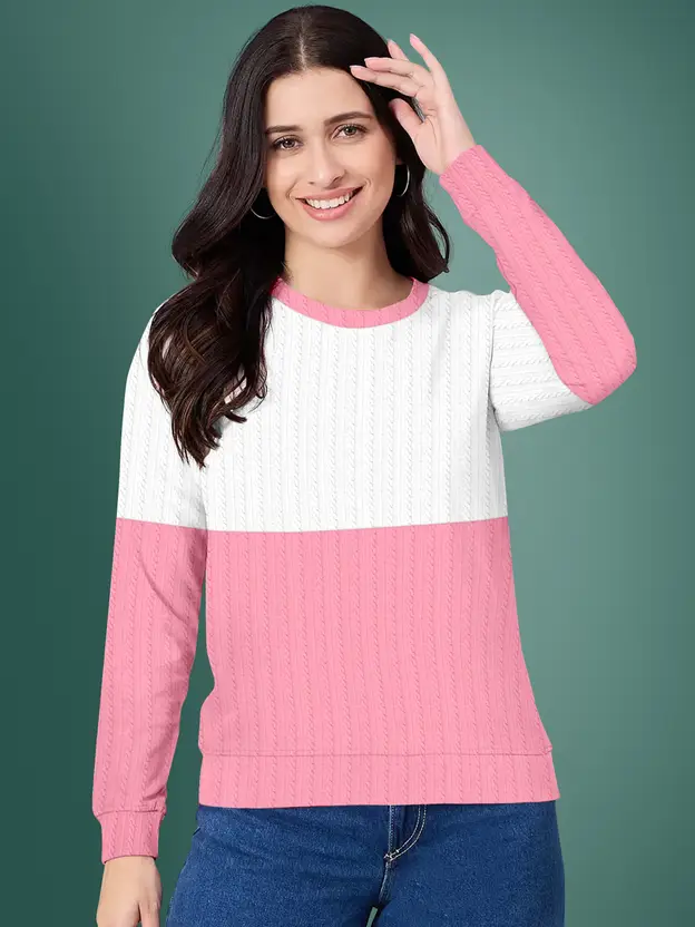 Round Neck Cotton Blend Pink T-Shirt