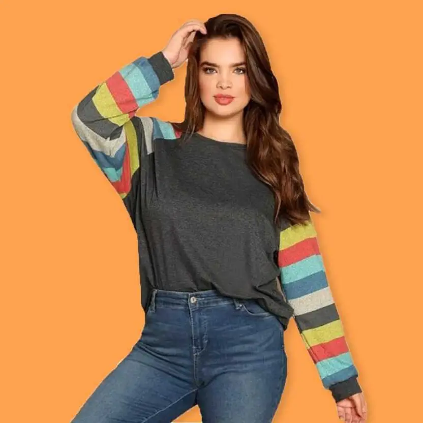 Striped Round Neck Pure Cotton Grey T-Shirt