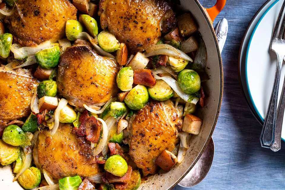 Baked Chicken Thighs (Skinless) with Roasted Brussels Sprouts