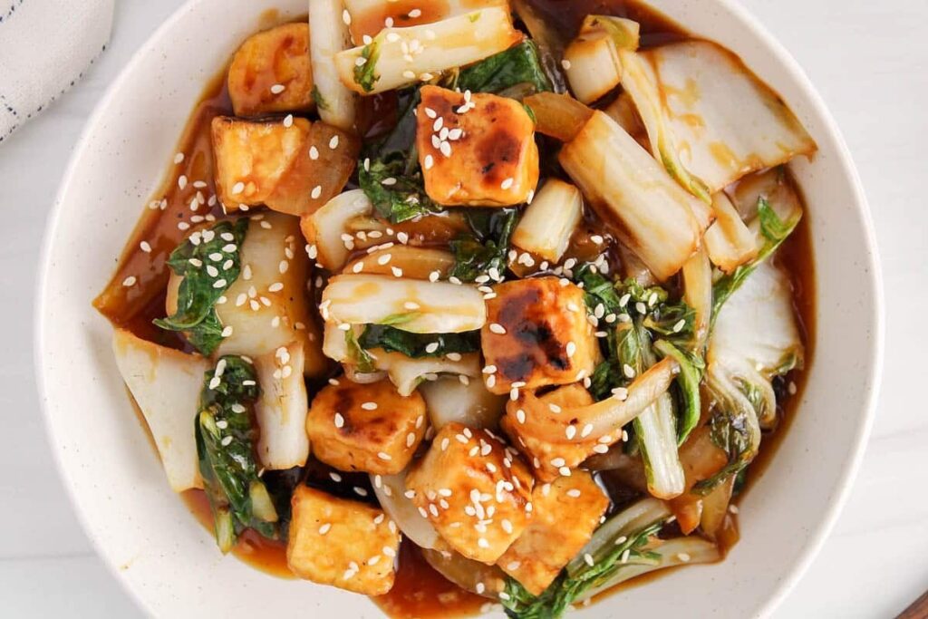 Roasted Tofu with Ginger-Soy Bok Choy