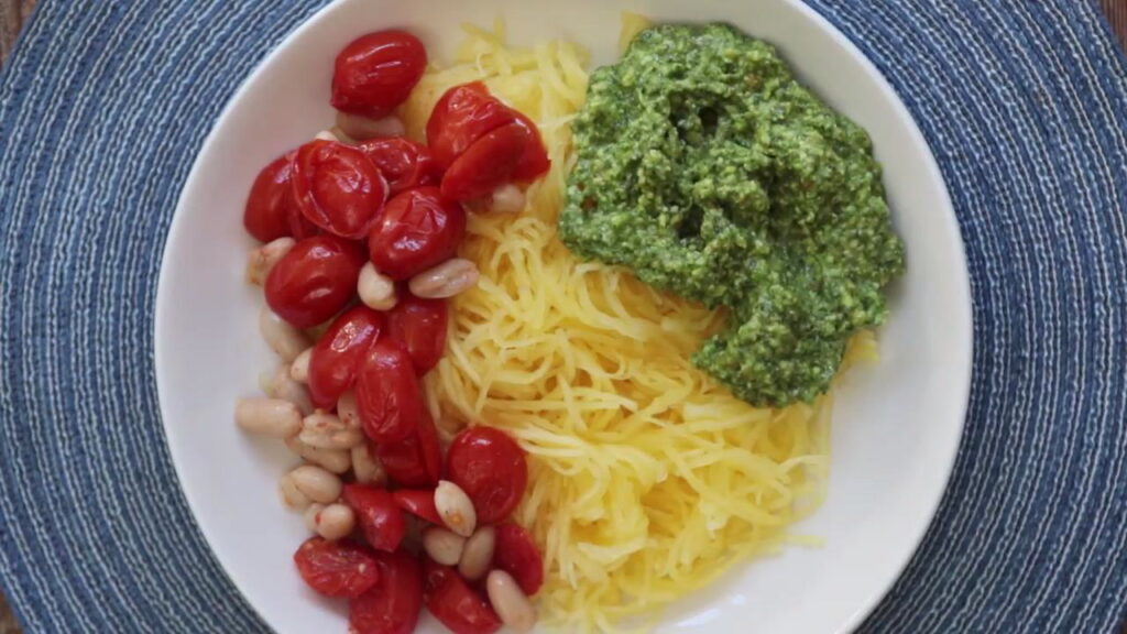 Spaghetti Squash with Pesto and White Beans