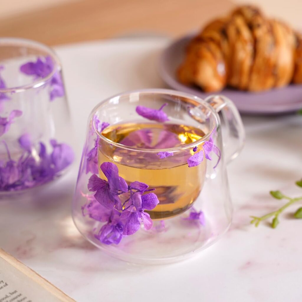Aesthetic Double-Walled Floral Glass Mug Set
