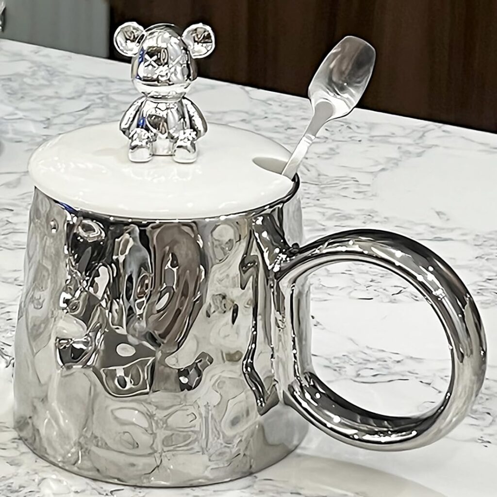 Cute Teddy Bear Ceramic Coffee Mug with Lid & Spoon