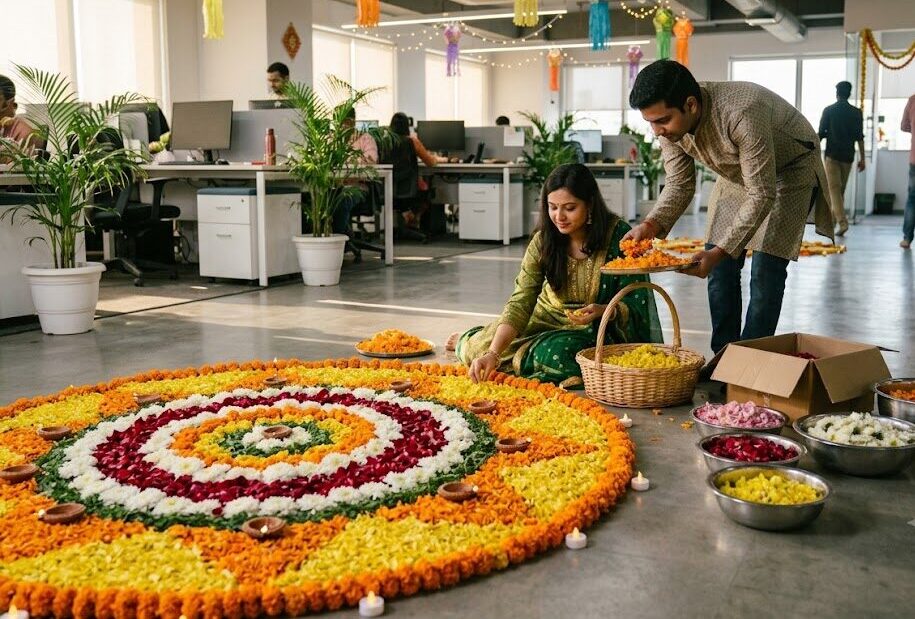 Hassle-Free Flower Petal Rangolis