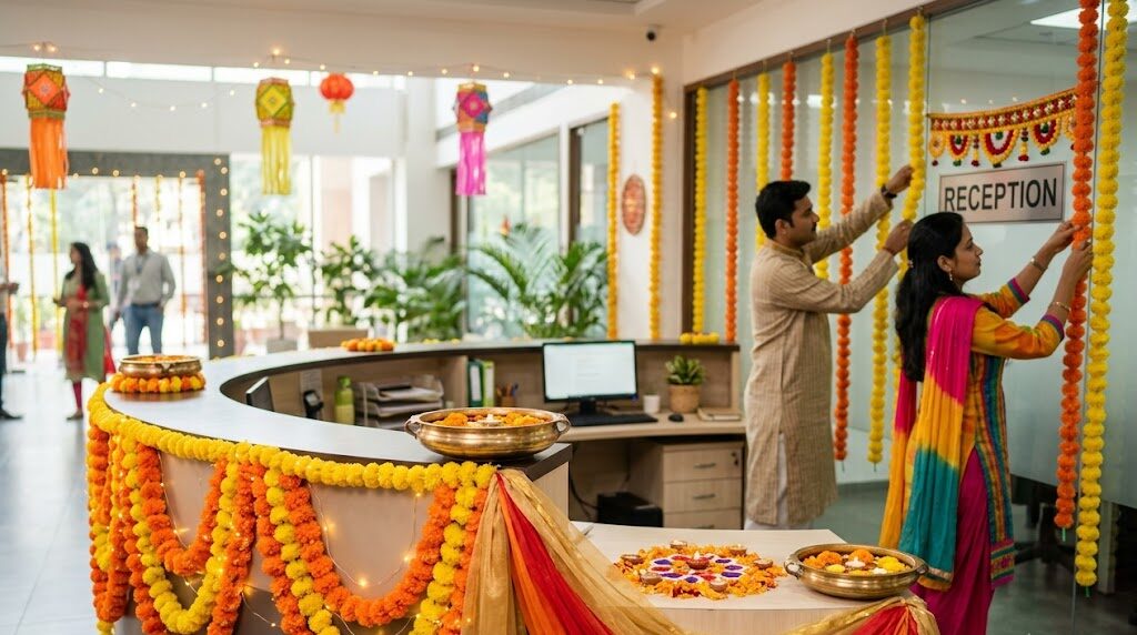 Marigold Garlands and Fabric Drapes for Reception